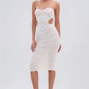 PRINCESS TREATMENT BEADED PEARL MIDI DRESS